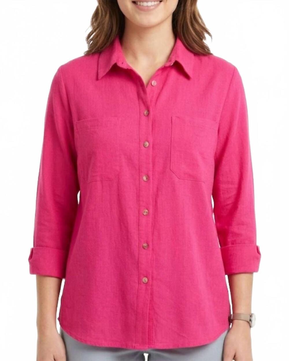 NEW DUNES tarabilla button down top in hot pink